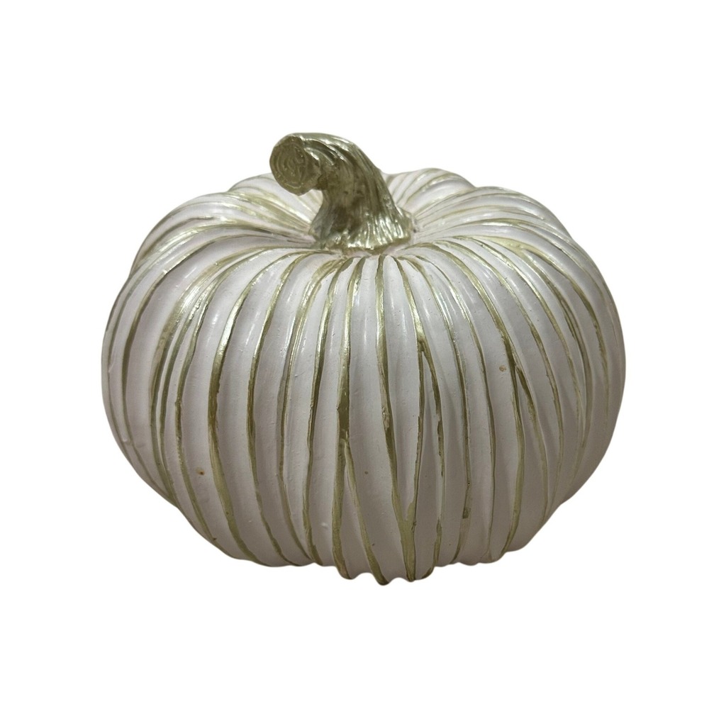 Place & Time White Gold Metallic Ribbed Decorative Pumpkin Fall Decor